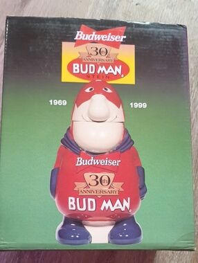 Budweiser Bud Man Figure - Red, Blue, Cream